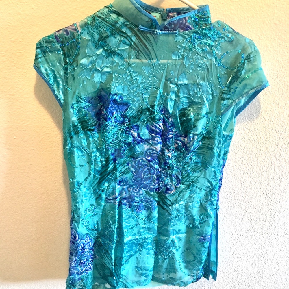 Turquoise Sequin Top